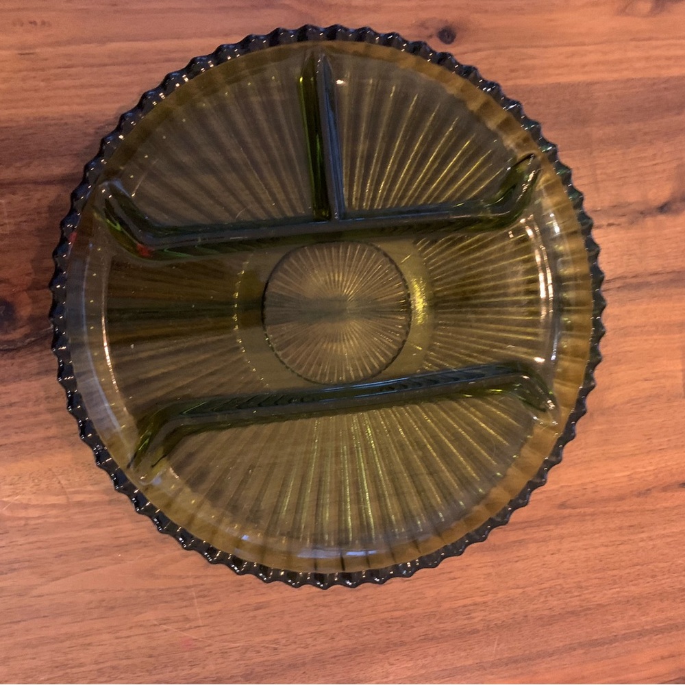 Olive Green Vintage Indiana Glass divided dish large